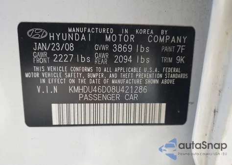 2008 Hyundai Elantra Gls/Se from USA, damaged, VIN KMHDU46D08U421286